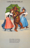 Animaux - Ours - Lustig Will Mer Ledig Si ! Ours Avec Un Parapluie Entouré De Deux Femmes - Carte Postale Ancienne - Bären