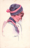 Illustrateur - Usabal - Femme Avec Un Bonnet Mauve - Carte Postale Ancienne - Usabal
