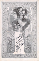 Illustration - Portrait De Femme Style Art Nouveau En Noir Et Blanc - Carte Postale Ancienne - Sin Clasificación
