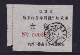 CHINA Jiangsu Taicang 215400 ADDED CHARGE LABEL (ACL) 0.10 YUAN VARIETY 附费加收据 ERROR!!!!! - Altri & Non Classificati