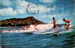 Hawaii Waikiki Surfing And Canoeing Diamond Head In Background 1968 - Oahu