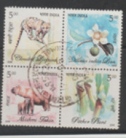 USED STAMP FROM 2005 INDIA ON Flora And Fauna Of North East India/Leopard/Dillenia Indica/Mishmi Takin/Pitcher Plant - Usati