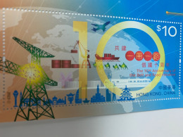 Hong Kong Stamp 2023 S/s Map The Belt And Road Initiative Cargo Ship Train Plane - Otros & Sin Clasificación