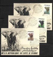 COTE D'IVOIRE 1959 ELEPHANT  3 CARTE MAXIMUM  YVERT N°177/79 - Côte D'Ivoire (1960-...)