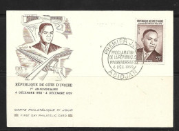 COTE D'IVOIRE 1959 HOUPHOUET-BOIGNY   CARTE MAXIMUM  YVERT N°180 - Côte D'Ivoire (1960-...)