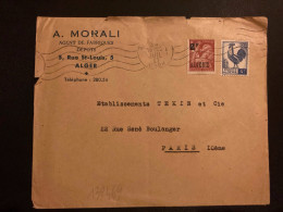 LETTRE A MORALI TP IRIS 1F50 Surchargé 2F ALGERIE + COQ D'ALGER 4F OBL.MEC.26 JUIL 47 ALGER RP Pour La FRANCE - 1944 Coq Et Maríanne D'Alger