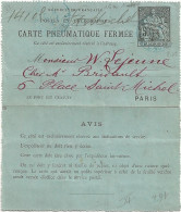 23-0754 Carte Pneumatique Fermée - 50 C. Type Chaplain 8 Novembre 1897 Vente Bicyclette - Rohrpost