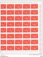 REPUBBLICA:  1962  G. PASCOLI  -  £. 30  ROSSO  FGL. 40  N. -  SASS. 936 - Full Sheets