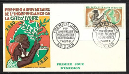 COTE D'IVOIRE 1961 INDEPENDANCE  FDC DU 7 AOUT 1961 YVERT N°192 - Côte D'Ivoire (1960-...)