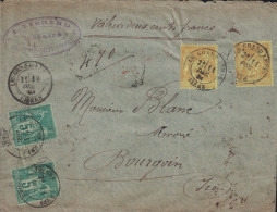 ISERE - LE GRAND LEMPS - AFFRANCHISSEMENT A 60c AVEC - TYPE SAGE - LETTRE CHARGEE A 200F - DESCRIPTIF ROUGE AU VERSO. - 1877-1920: Semi Modern Period