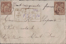 RHONE - CHARGEMENT LYON - AFFRANCHISSEMENT A 60c AVEC - TYPE SAGE - LETTRE CHARGEE A 150F - DESCRIPTIF RECTO - 19-8-1883 - 1877-1920: Semi Modern Period