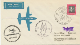 DDR 1.3.1959, Leipziger Frühjahrs-Messe INTERFLUG   Messe-Erstflug „LEIPZIG – KOPENHAGEN“ (HLIII/3) - Posta Aerea