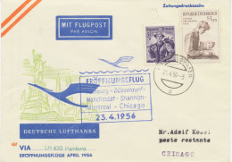 ÖSTERREICH 1956, Erstflug Deutsche Lufthansa Mit Superconstellation über Shannon/Irland Nach USA “HAMBURG – CHICAGO" - Primeros Vuelos