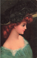 Illustrateur - Jeune Femme De Profil Avec Chapeau à Plumes Noires- Carte Postale Ancienne - Ohne Zuordnung