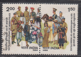 Se-tenent Used Set Of 2 , India Used 1986, Indian Police, Motorbike, Costume - Used Stamps