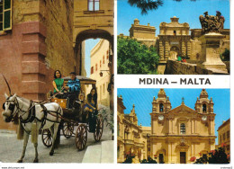 Malta Malte MDINA En 3 Vues En 1995 Attelage Cheval VOIR Timbre Homme Sur La Lune - Malte