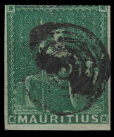 1858-62 MAURITIUS (4d.) GREEN SG. 27 USED.Cat. £200 - Maurice (...-1967)