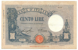 100 LIRE BARBETTI GRANDE B AZZURRO TESTINA FASCIO 17/02/1930 BB/BB+ - Regno D'Italia – Autres