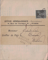 PARIS - 1c SAGE - BANDE DE JOURNAL OFFICE GENEALOGIQUE - PARIS - RETOUR ENVOYEUR 1332 - VERSO DECEDE MANUSCRIT - LE 7-5- - 1877-1920: Semi-Moderne