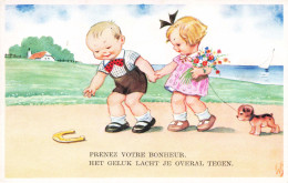FANTAISIE - Bébés - Prenez Votre Bonheur - Deux Enfants Et Un Chien - Fer à Cheval - Carte Postale - Babies