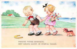 FANTAISIE - Bébés - Prenez Votre Bonheur - Deux Enfants Avec Un Chien - Fer à Cheval - Carte Postale - Bébés