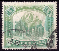 FEDERATED MALAY STATES FMS 1907 $1 Wmk.MCA Sc#34 - USED @TE240 - Federated Malay States