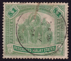 FEDERATED MALAY STATES FMS 1907 $1 Wmk.MCA Sc#34 - USED / Dent Near Top Left Tablet @TE249 - Federated Malay States