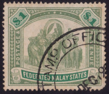 FEDERATED MALAY STATES FMS 1907 $1 Wmk.MCA Sc#34 - USED Fiscal  @TE262 - Federated Malay States