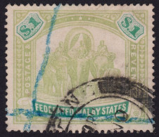 FEDERATED MALAY STATES FMS 1907 $1 Wmk.MCA Sc#34 - USED CDS / Washed @TE261 - Federated Malay States