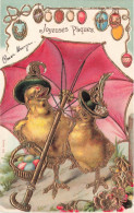 FANTAISIES -Deux Oiseaux Sous Un Parapluie - Colorisé - Carte Postale Ancienne - Animales Vestidos