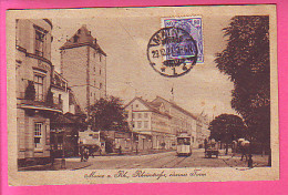 CPA Mainz  A. Rh , Rheinstrasse, Eiserner Turm, Tramway Hotel Animation Obli De 1921 Pour St Martin D'Auxigny - Strassenbahnen