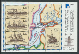 Finland Finnland Finlande 1986 History Of Post Dispatch Post Ships Finlandia-88 Exhibition Set Of 4 Stamps In Block - Blocks & Kleinbögen