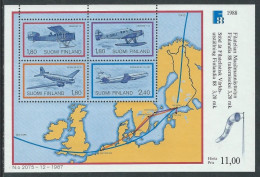 Finland Finnland Finlande 1988 History Of Post Airmail Airplanes Finlandia-88 Exhibition Set Of 4 Stamps In Block - Blocks & Sheetlets