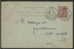 ENTIER POSTAL Avec 10 C Semeuse (A1) Et Repiquage SOCIETE DES MINES DE LENS - Overprinter Postcards (before 1995)