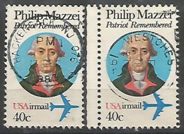 USA 1980 AirMail Philip Mazzei Patriot Cpl 2v Issue Perf.Line+block Sc.#C98 - Used VFU - 3a. 1961-… Oblitérés