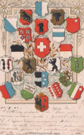 SUISSE Les Cantons Suisses Blasons Belle CARTE GAUFFREE 1904 Kunzli Zurich - St. Anton