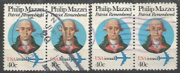 USA 1980 AirMail Philip Mazzei Patriot Cpl 2v Issue Perf.Line+block Sc.#C98 - Used VFU In Horizonthal Pairs - 3a. 1961-… Usados