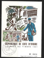 COTE D'IVOIRE 1961 CARTE MAXIMUM  JOURNEE DU TIMBRE  YVERT N°197 - Côte D'Ivoire (1960-...)
