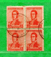 (L) Argentina ° 1917 - José De San Martin. Yv. 217. Bloc De 4.  Oblitérer. - Used Stamps