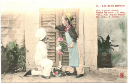 Delcampe - Enfants : Scène Enfantine : " Les Deux Rivaux " N°2  H.S. : Garçons Amoureux D'une Fille Cuisinier Jardinier : Colorisée - Scenes & Landscapes