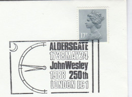 1988 CLOCK, John WESLEY Cover EVENT Aldersgate GB Stamps Religion - Horloges