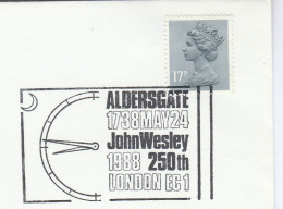 1988 CLOCK, John WESLEY Cover EVENT Aldersgate GB Stamps Religion - Horlogerie