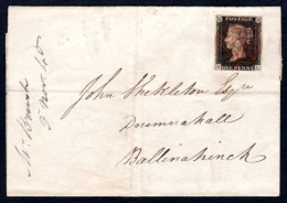 1840 Entire Letter From Dromore To Ballinahinch With 1d Black From Plate VIII, SL, With 4 Margins Clear To Wide - Vorphilatelie