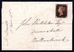 1840 Entire Letter From Dromore To Ballinahinch With 1d Black From Plate VIII, SL, With 4 Margins Clear To Wide - Prefilatelia