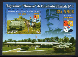 URUGUAY 2022 (Militar, Tanks, Tiran Ti 67, T-55, Armored Vehicles, M113, Winged Horses, Hills, Coat Of Arms) - 1 Block - Otros (Tierra)