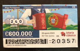 114 E, 1 X Lottery Ticket, Portugal, « Alma Portuguesa »,  « Concertina », Flags, Accordion, 2023 - Billets De Loterie
