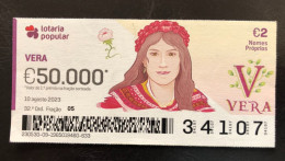 114 E, 1 X Lottery Ticket, Portugal, « NOMES Próprios: VERA », « First NAMES: VERA », « NOMS: VERA »,  2023 - Billets De Loterie