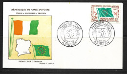 COTE D'IVOIRE 1962  FDC UNION AFRICAINE-DRAPEAUX    YVERT N°207 - Côte D'Ivoire (1960-...)