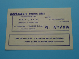 G. NIVON ( Conc. Van Dyck ) > ( Horlogerie - Bijouterie ) VALENCE Drôme ( Voir / Zie Scan ) ! - Visiting Cards