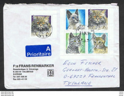 SWEDEN: 1994 PRIORITY COVERT WITH CATS 5 VAL. (1800/03) - TO GERMANY - Storia Postale